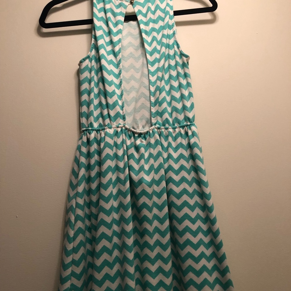 Teal chevron backless dress